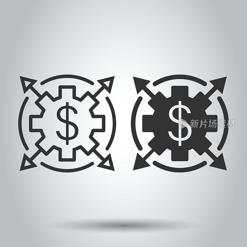 Money revenue icon in flat style. Dollar coin vector illustration on white isolated background. Finance structure business concept.